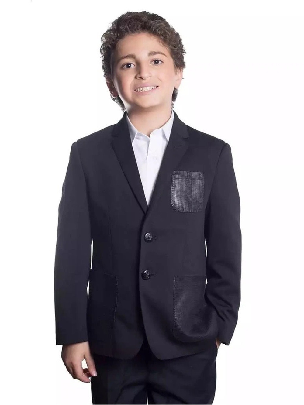 Boys Black Formal Blazer with Contrast Chest Pocket